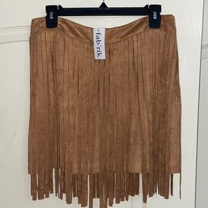 Camel fringe mini skirt